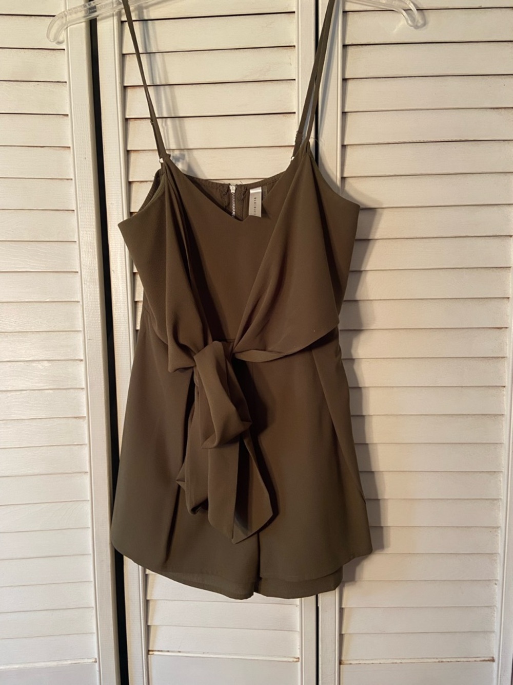 Blue Blush Olive Romper with Tie-Front Detail